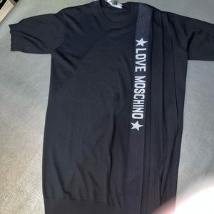 Love Moschino Black wool blend knit dress pleating EUC 40 US 6 loose fit